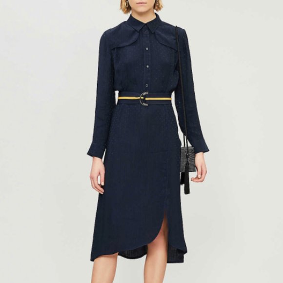 Sandro Dresses & Skirts - SOLD. Sandro Contrast Belt Woven Long Sleeve Dress